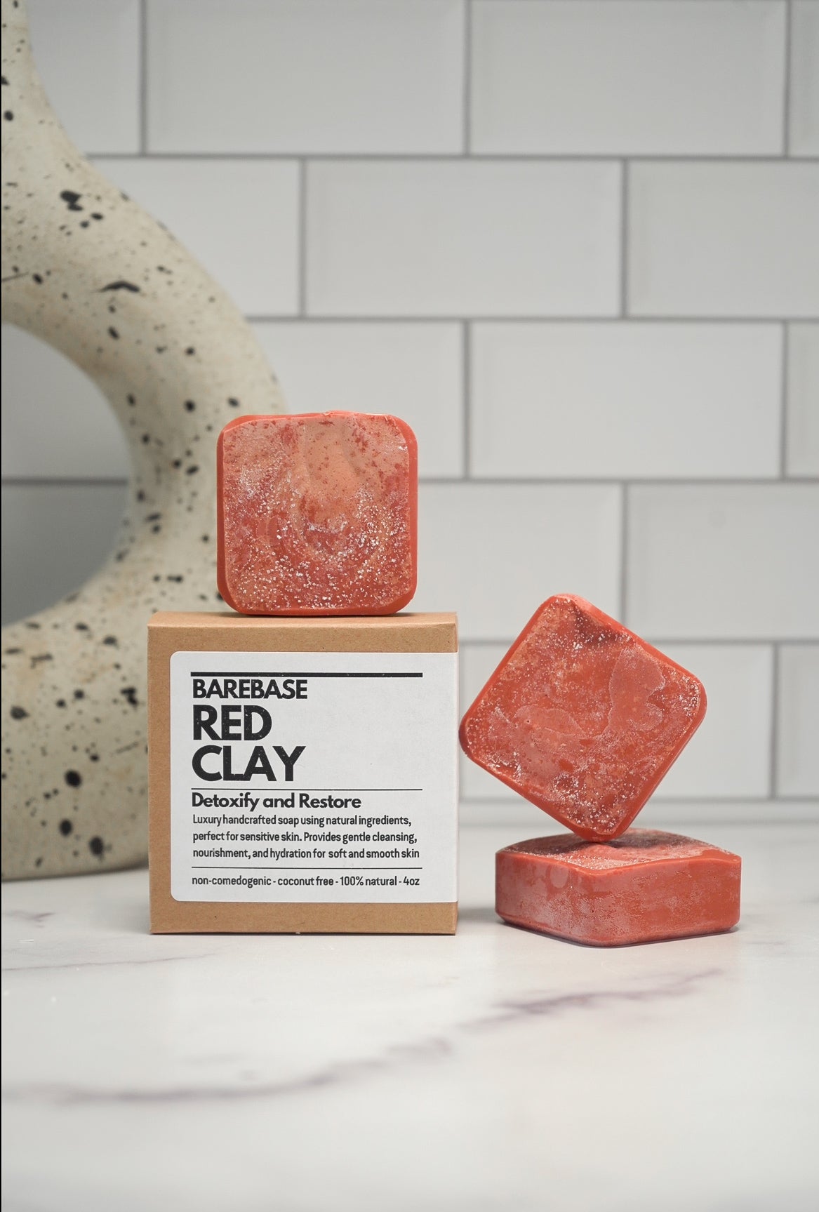 Textured surface of Barebase Coconut-Free Red Clay Soap Bar