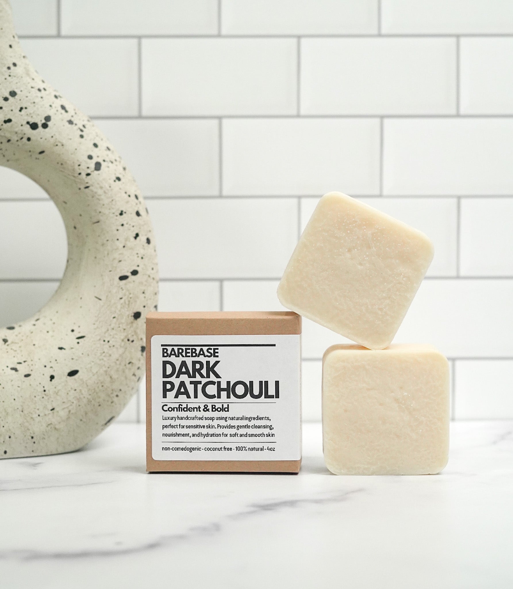 Coconut-Free Dark patchouli Soap Bar  in eco-friendly packaging