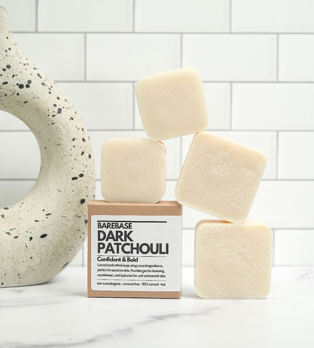 Stack of Barebase Coconut-Free Dark patchouli Soap Bar